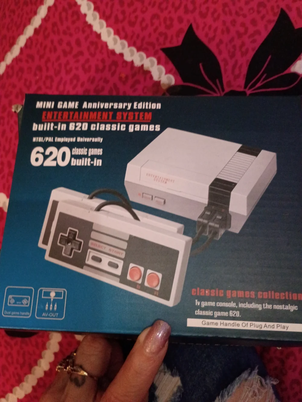 Gray Entertainment System Console with Wired Controllers